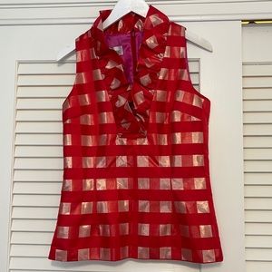 Sara Campbell NWT Limited Edition Gingham Top with Ruffled Neck